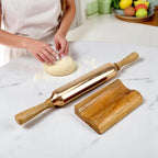 Lakkad Baaz Handcrafted Wooden & Copper Rolling Pin with Stand