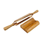 Lakkad Baaz Handcrafted Wooden & Copper Rolling Pin with Stand
