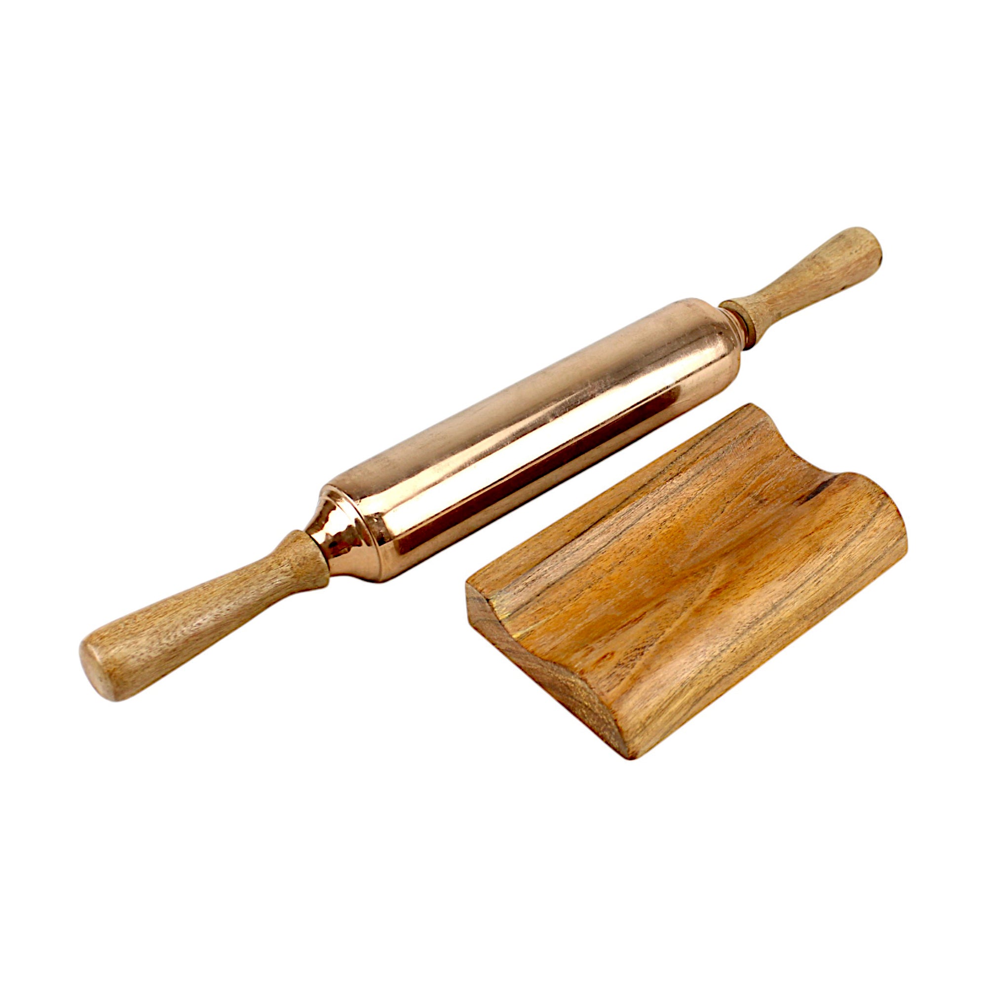 Lakkad Baaz Handcrafted Wooden & Copper Rolling Pin with Stand