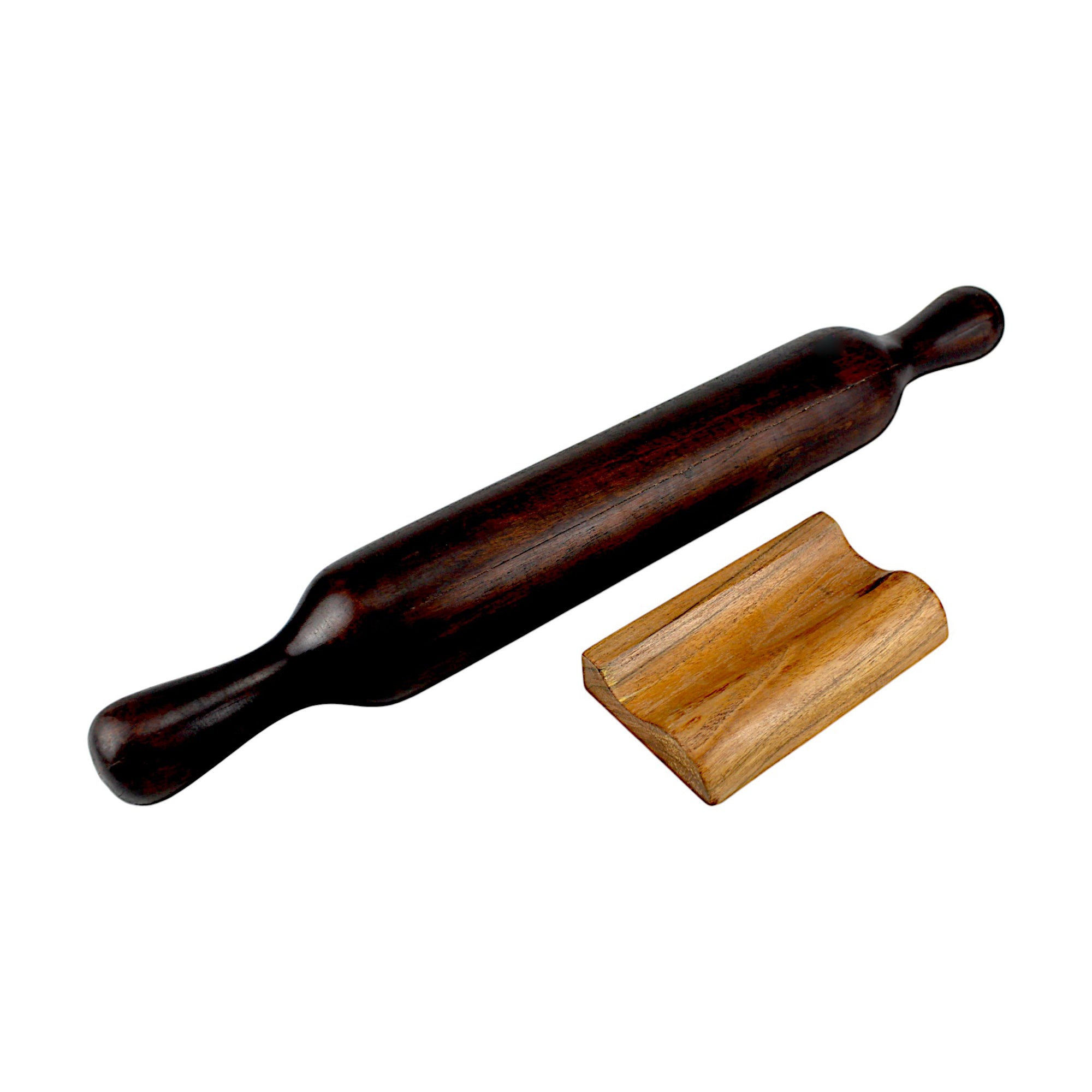 Lakkad Baaz Dark Wooden Rolling Pin Belan with Stand