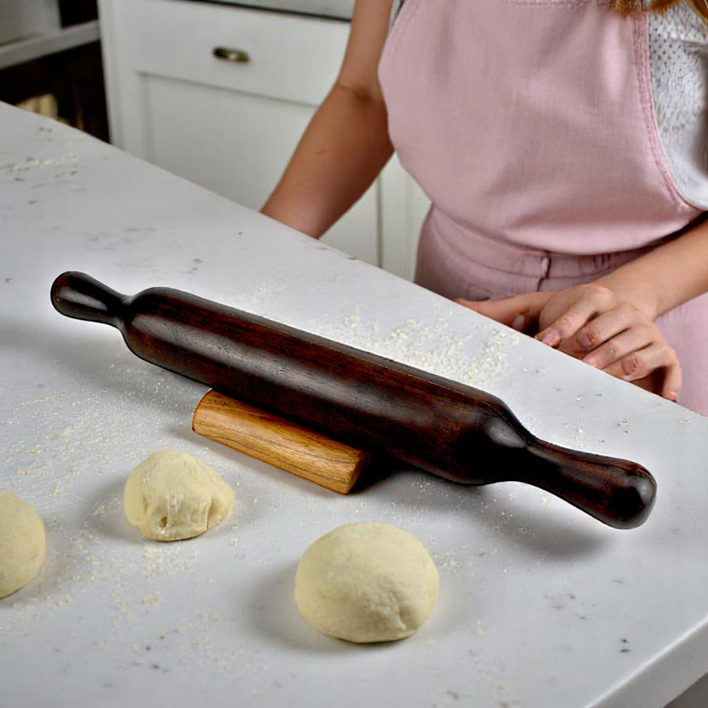 Lakkad Baaz Dark Wooden Rolling Pin Belan with Stand