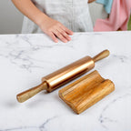 Lakkad Baaz 34.5 cm Short Wooden Rolling Pin (Belan) with Base