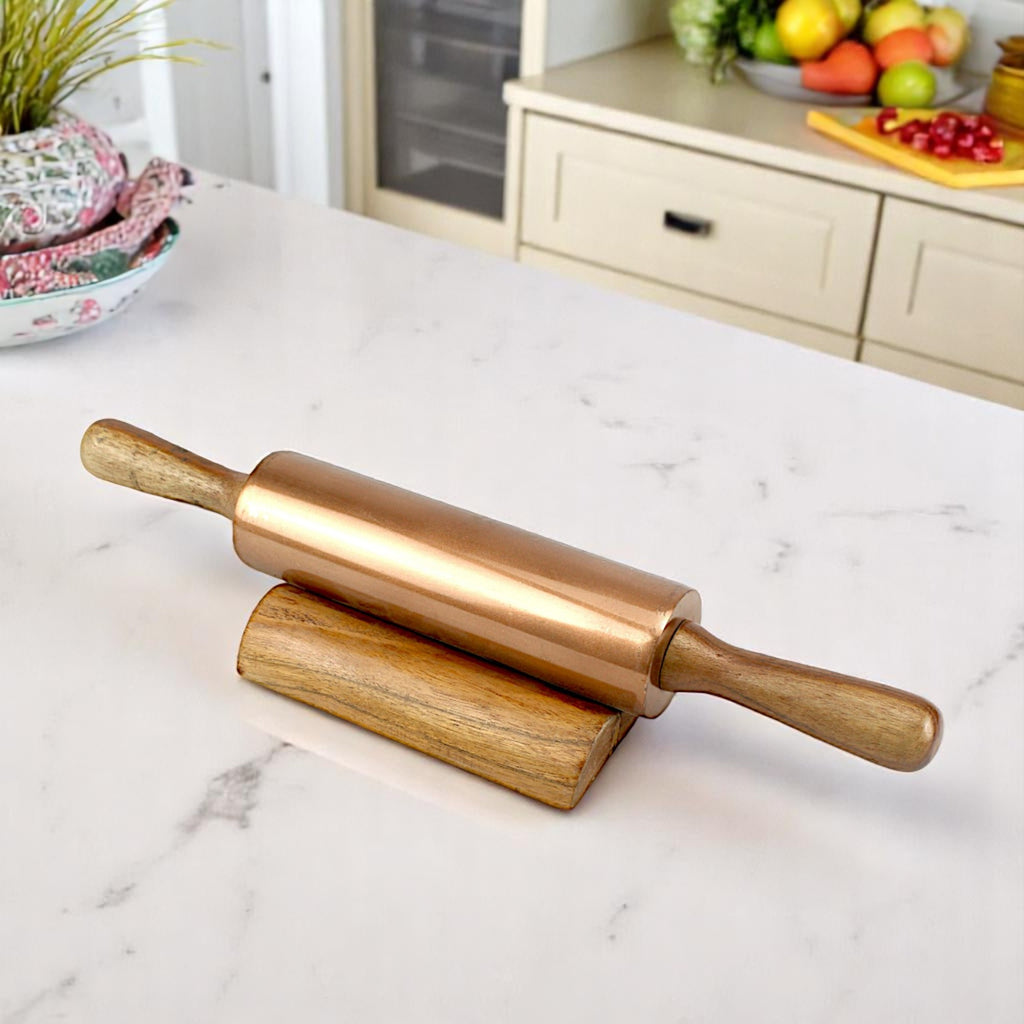 Lakkad Baaz 34.5 cm Short Wooden Rolling Pin (Belan) with Base