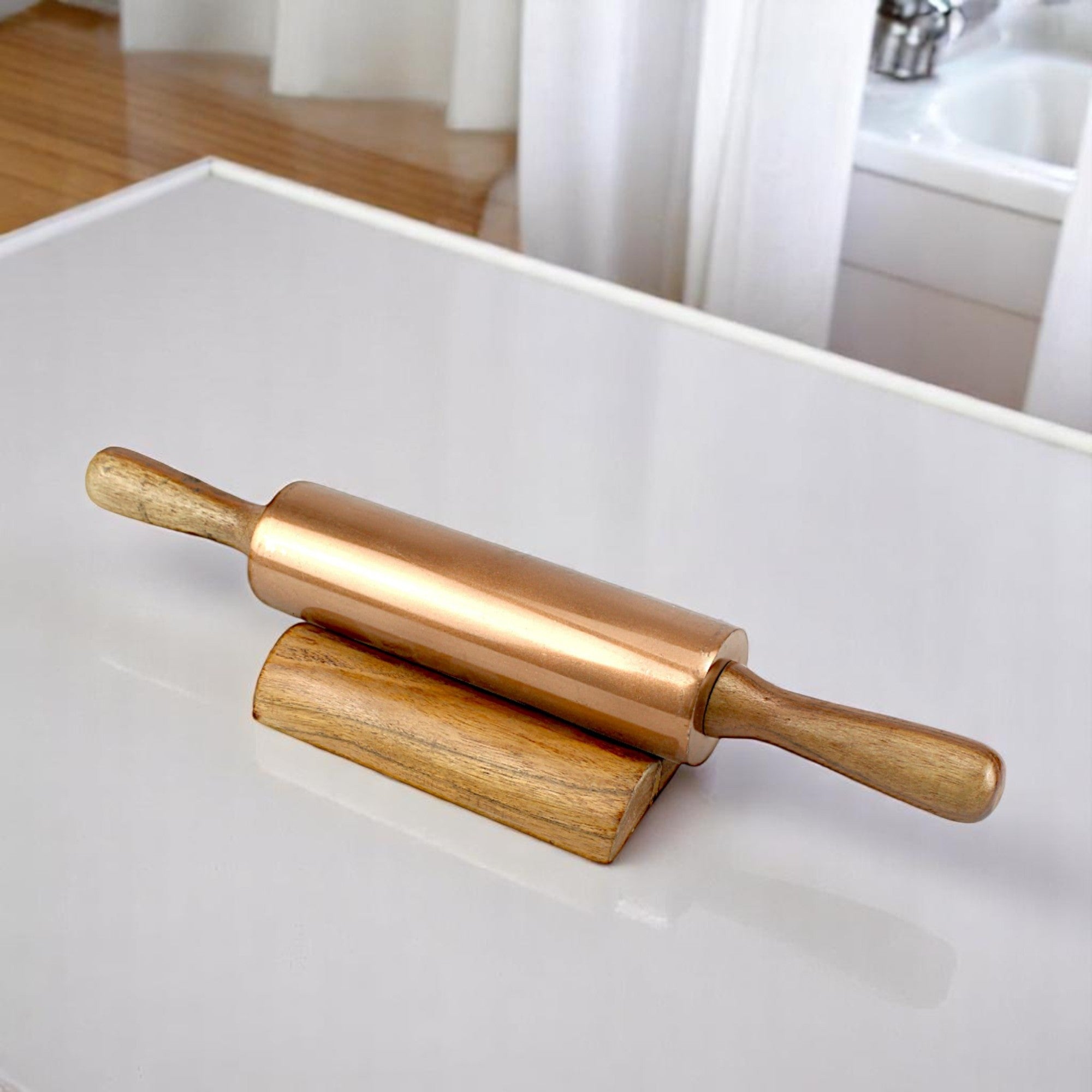 Lakkad Baaz 34.5 cm Short Wooden Rolling Pin (Belan) with Base