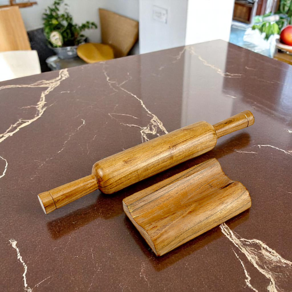 Lakkad Baaz 35.5 cm Wooden Rolling Pin (Belan) with Stand