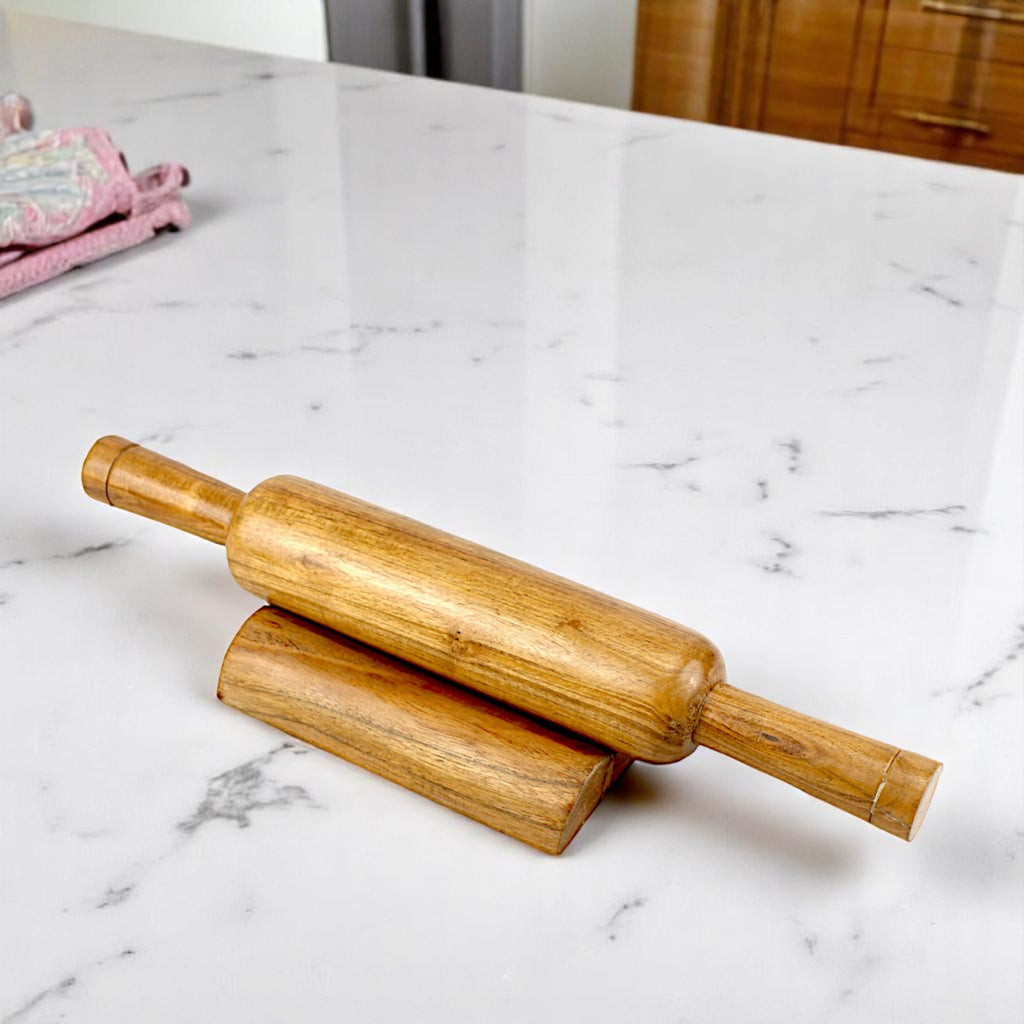 Lakkad Baaz 35.5 cm Wooden Rolling Pin (Belan) with Stand