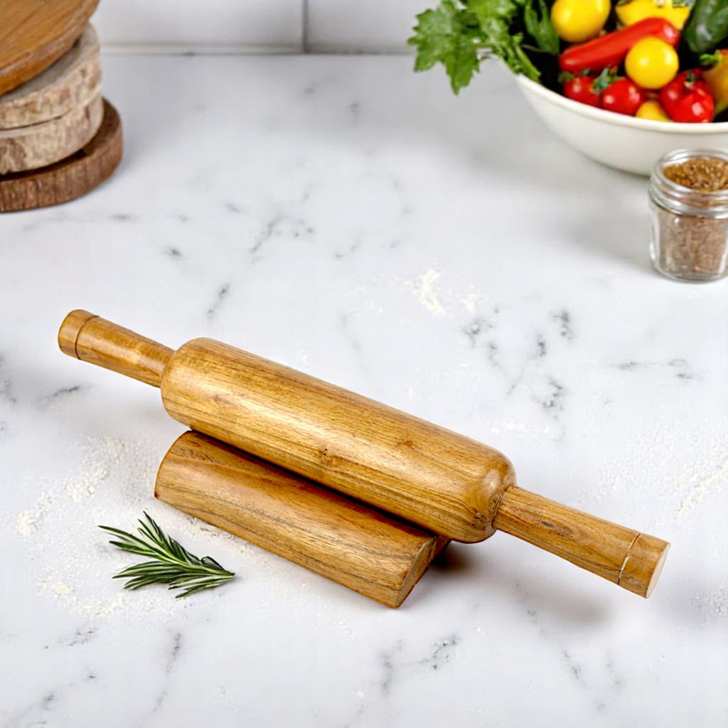 Lakkad Baaz 35.5 cm Wooden Rolling Pin (Belan) with Stand