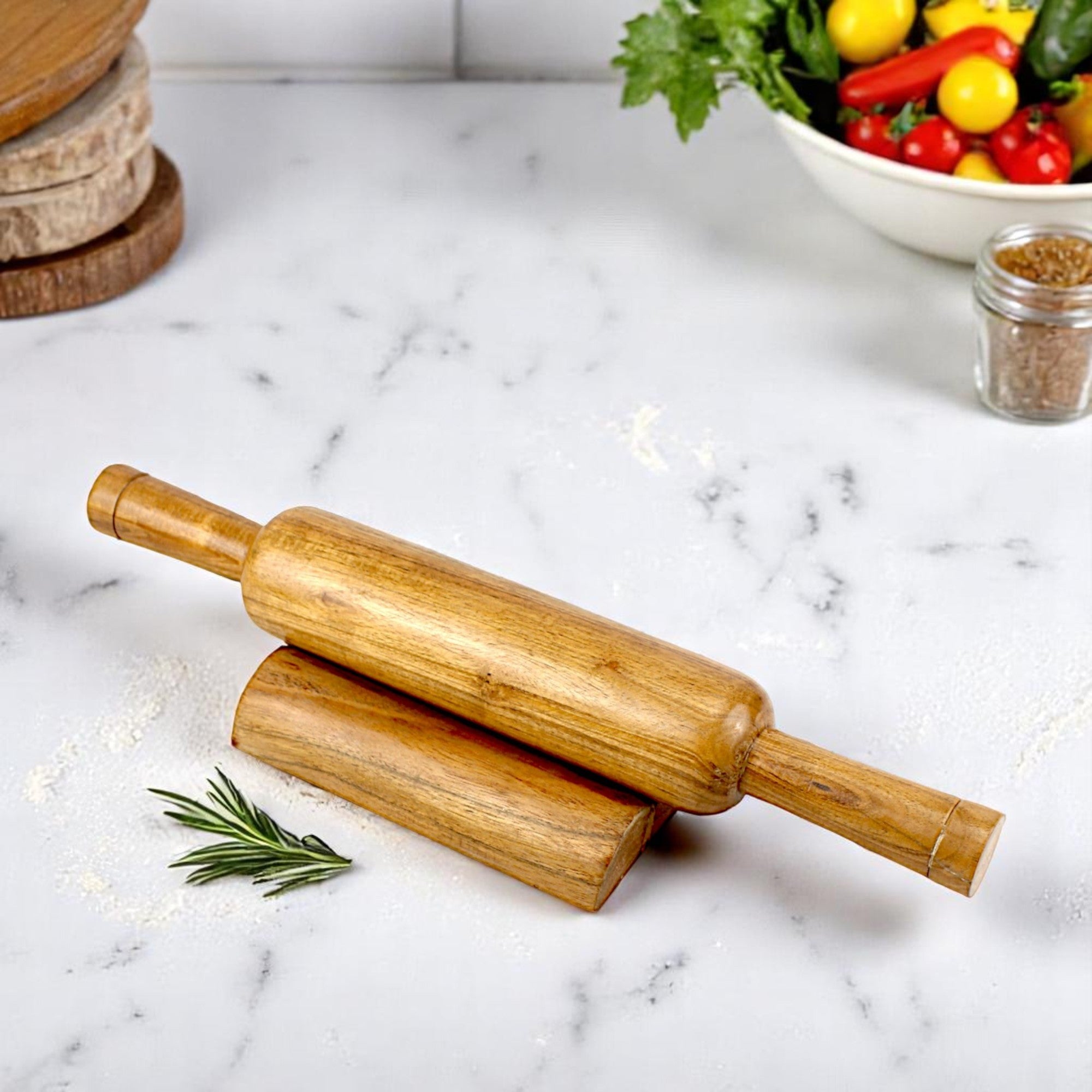Lakkad Baaz 35.5 cm Wooden Rolling Pin (Belan) with Stand