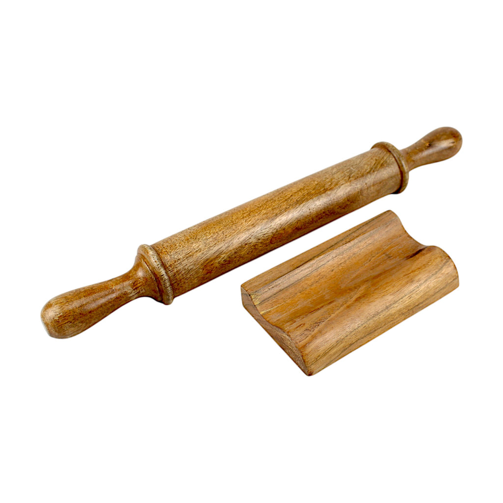 Lakkad Baaz 42.5 cm Wooden Rolling Pin (Belan) with Base
