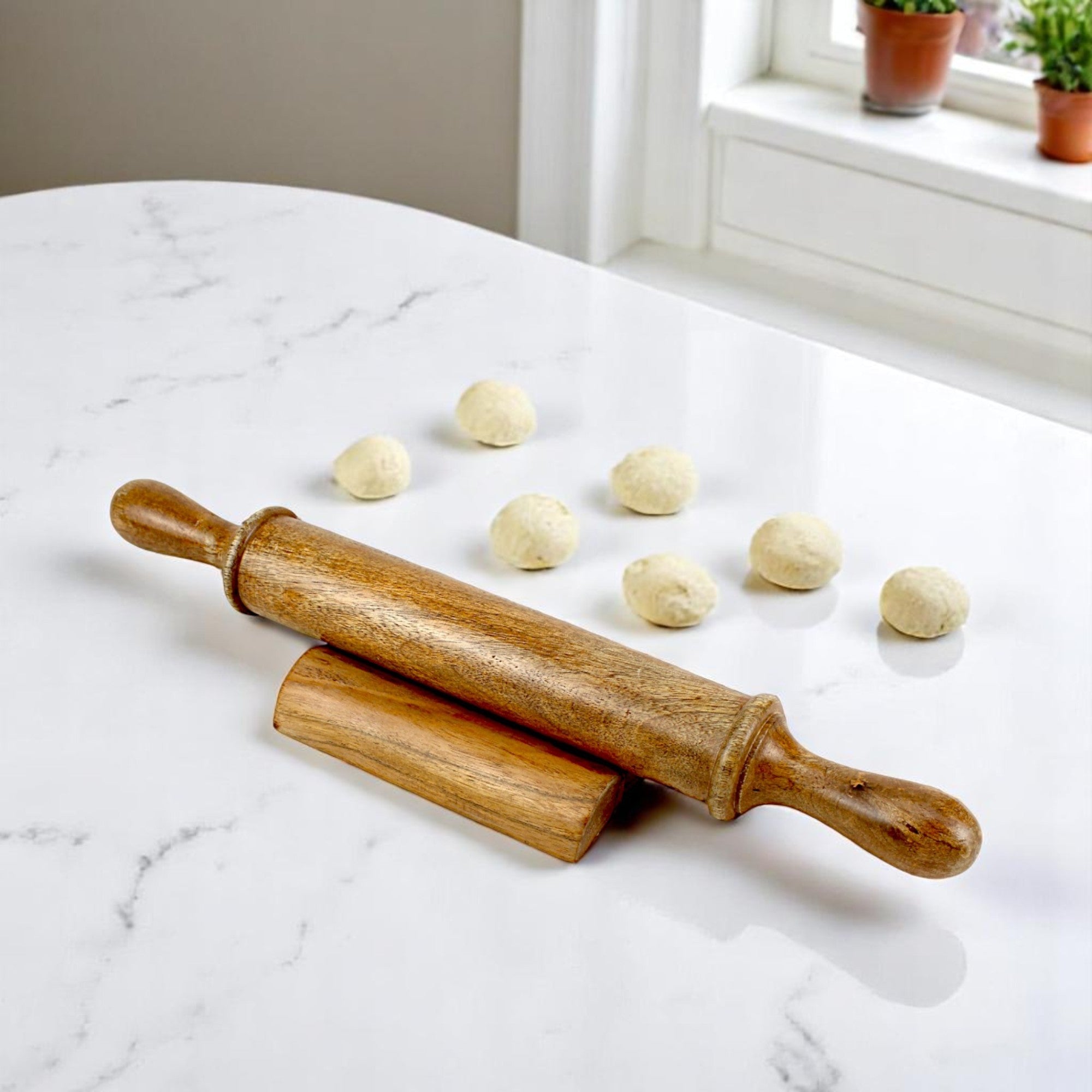 Lakkad Baaz 42.5 cm Wooden Rolling Pin (Belan) with Base