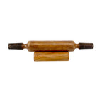 Lakkad Baaz 38 cm Wooden Rolling Pin (Belan) with Threaded Metal Handles & Stand