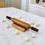 Lakkad Baaz 38 cm Wooden Rolling Pin (Belan) with Threaded Metal Handles & Stand