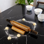 Lakkad Baaz 38 cm Wooden Rolling Pin (Belan) with Threaded Metal Handles & Stand