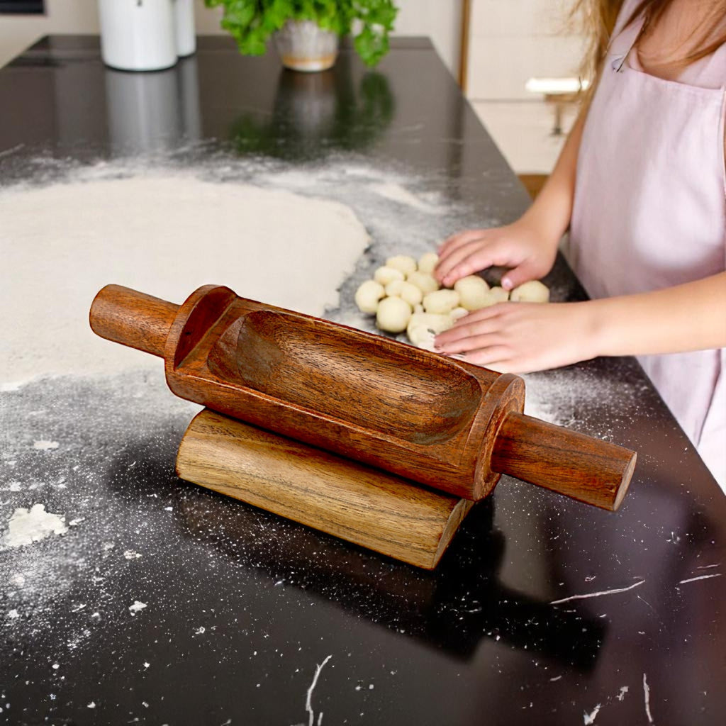 Lakkad Baaz Wooden Rolling Pin with Stand