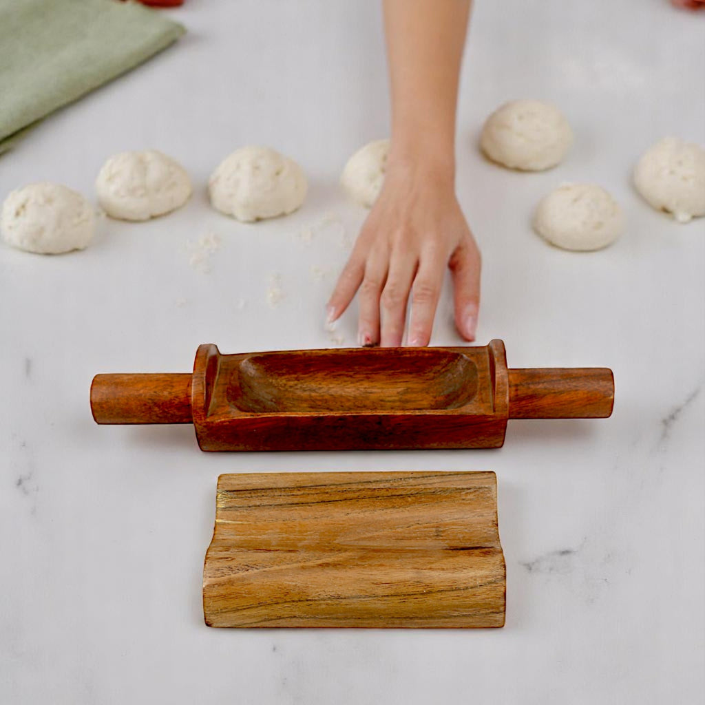 Lakkad Baaz Wooden Rolling Pin with Stand