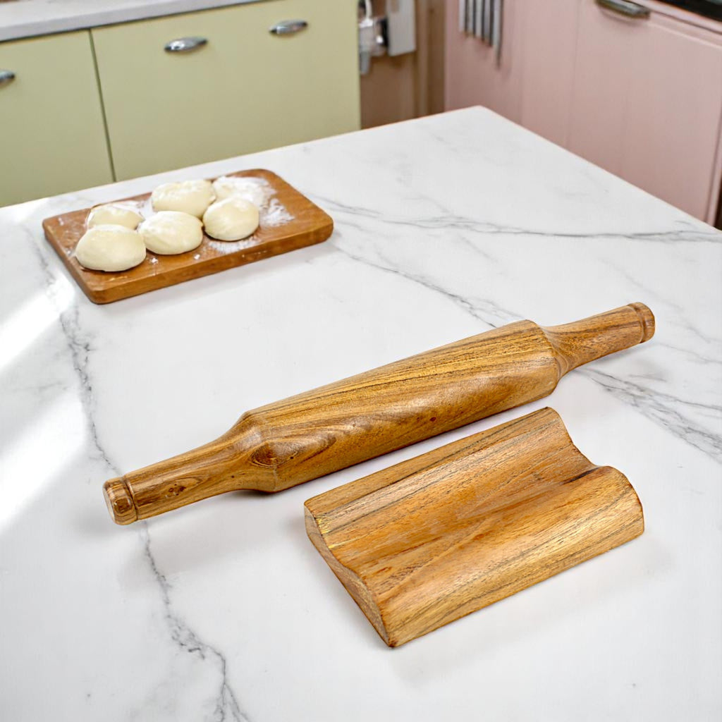 Lakkad Baaz Wooden Rolling Pin with Stand