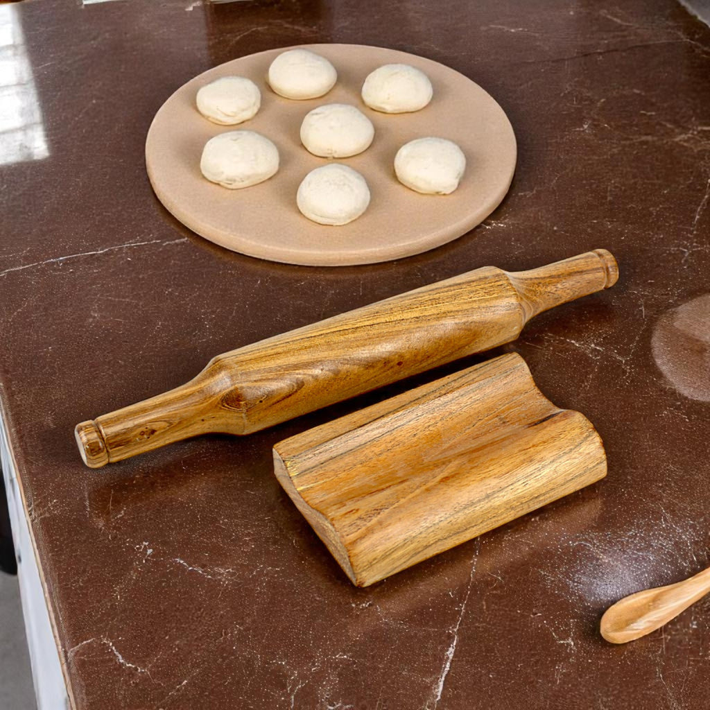 Lakkad Baaz Wooden Rolling Pin with Stand