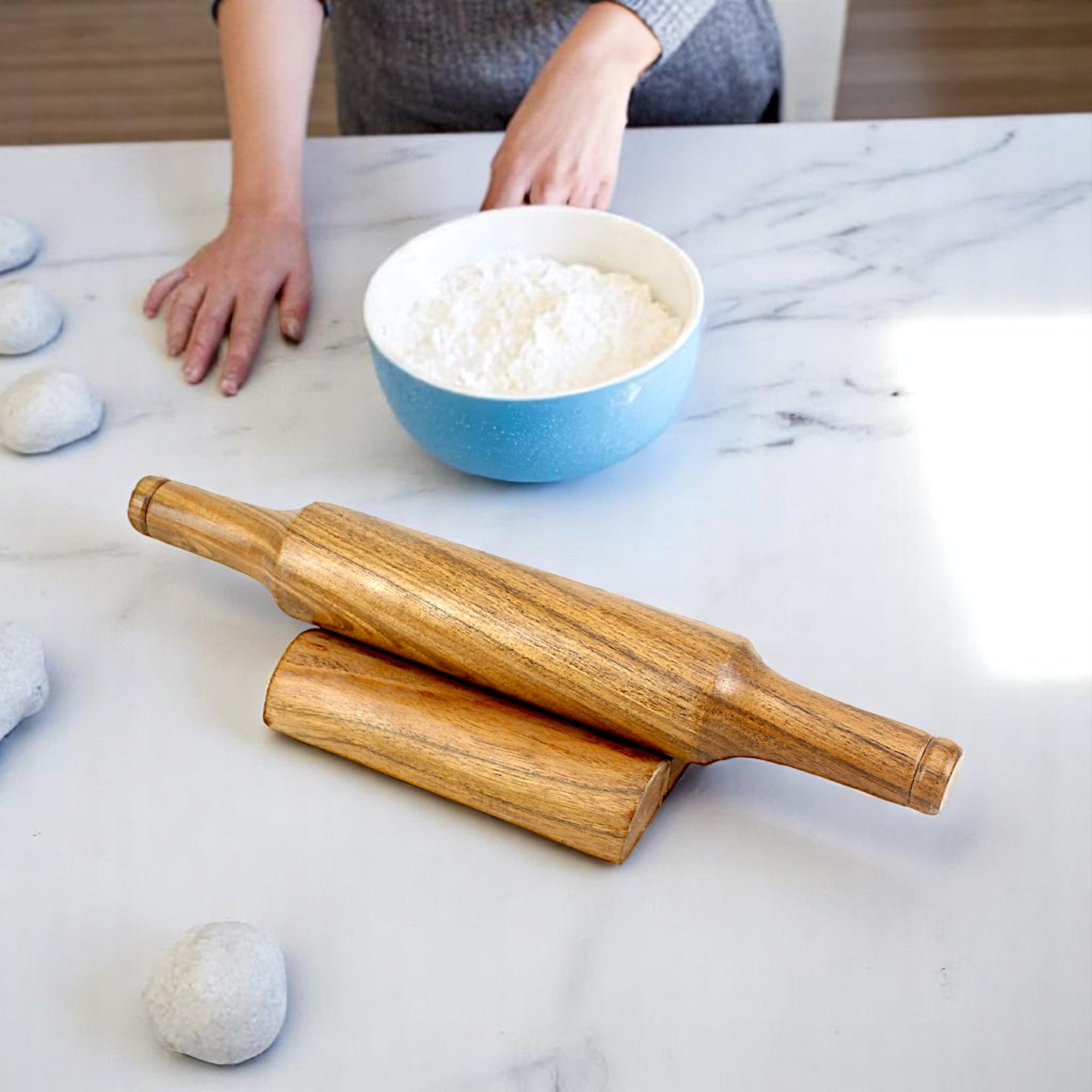Lakkad Baaz Wooden Rolling Pin with Stand