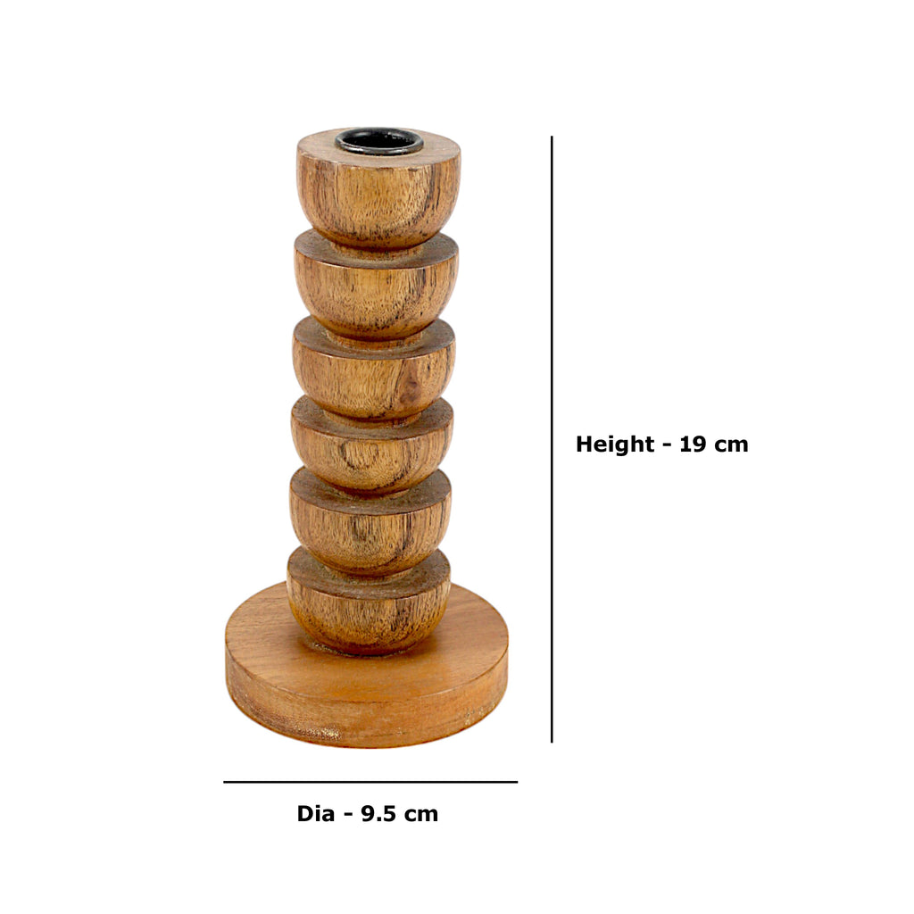 Wooden Pillar Taper Candle Holder