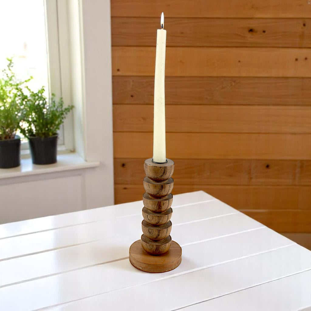 Wooden Pillar Taper Candle Holder