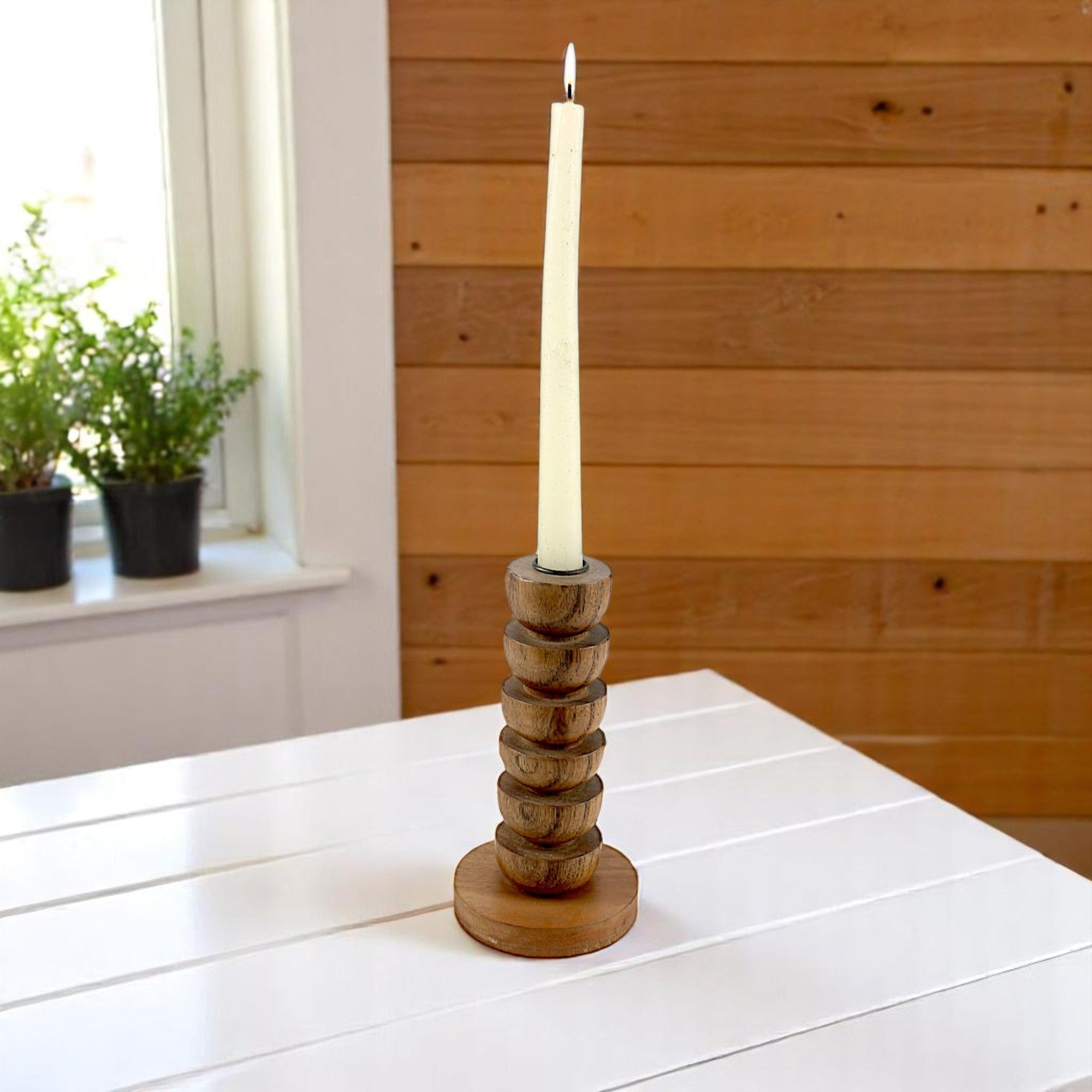 Wooden Pillar Taper Candle Holder