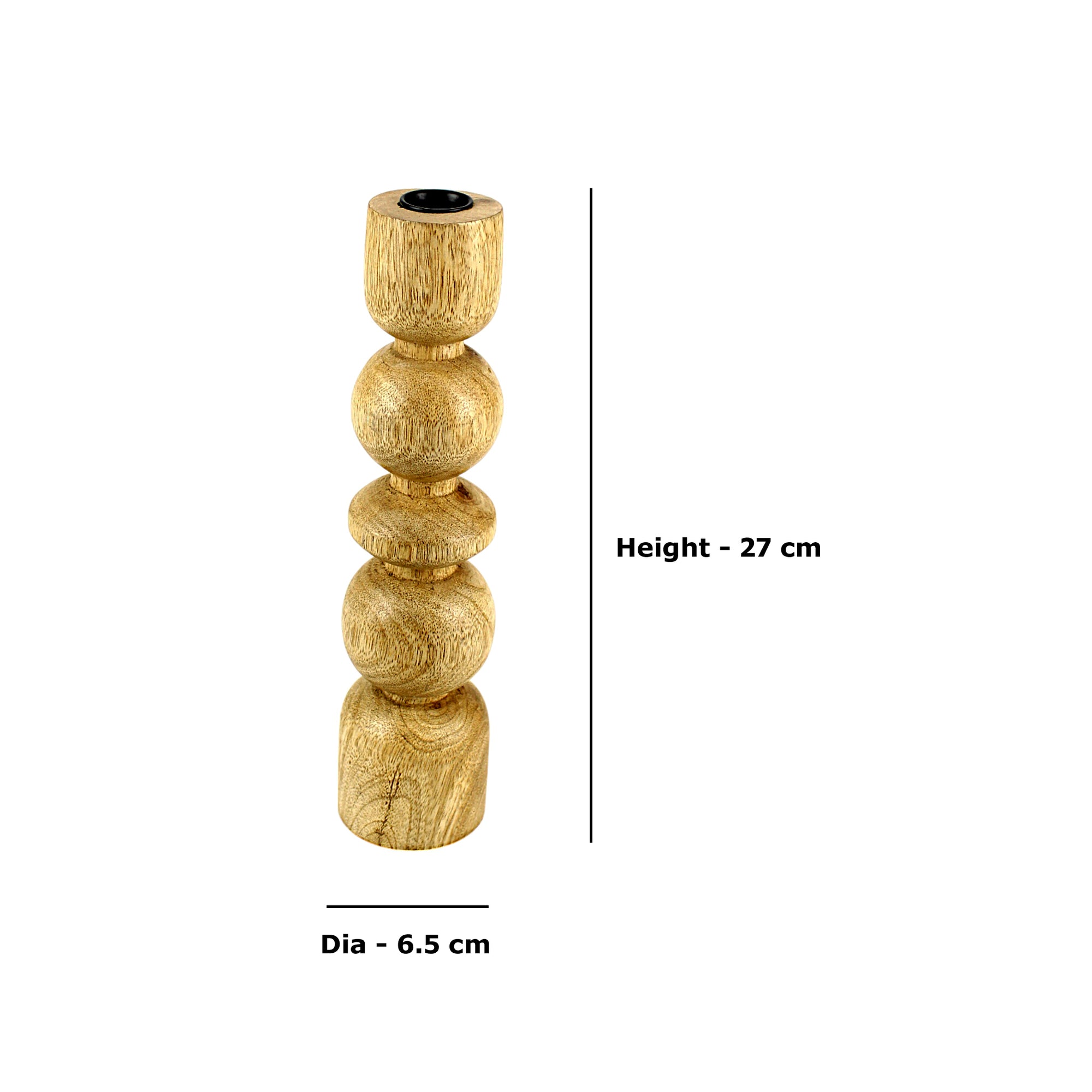 Natural Mango Wood Taper Candle Holder with Artistic Rounded Geometric Design