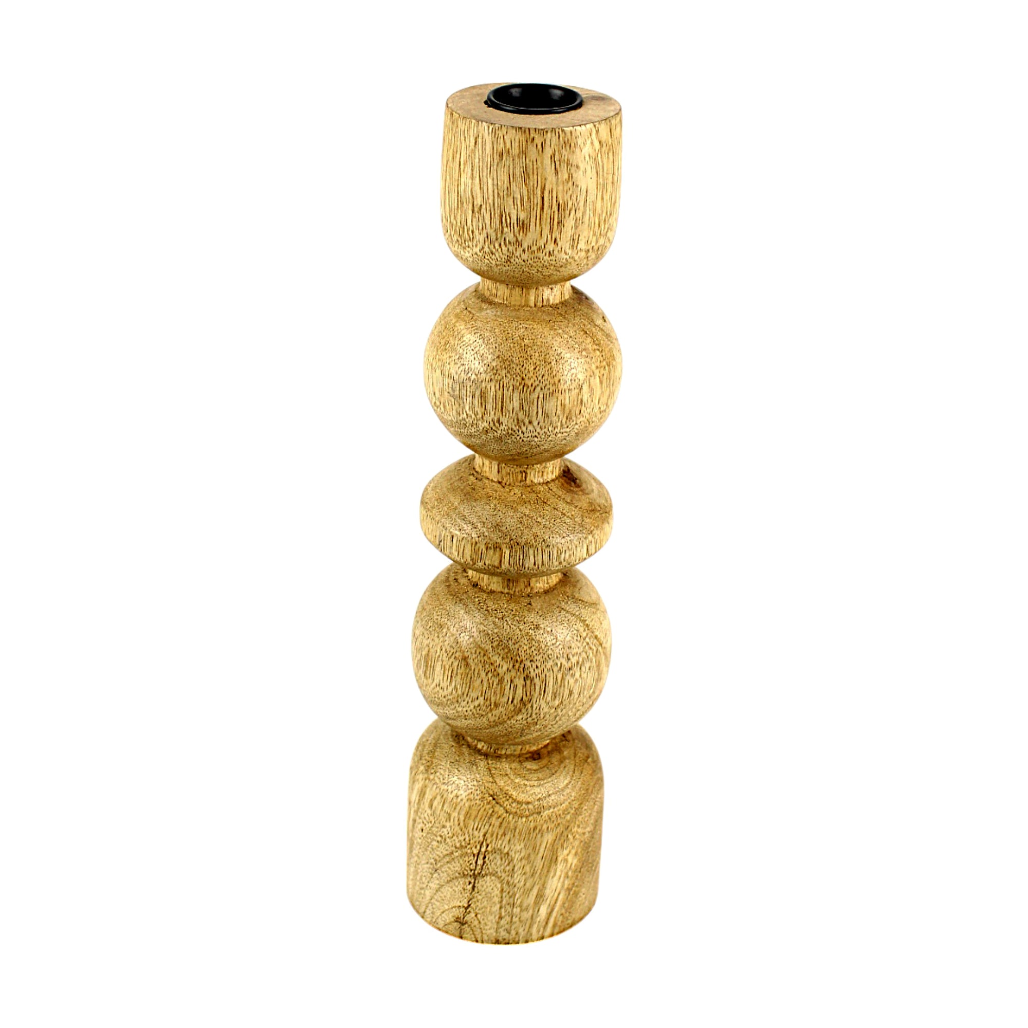 Natural Mango Wood Taper Candle Holder with Artistic Rounded Geometric Design