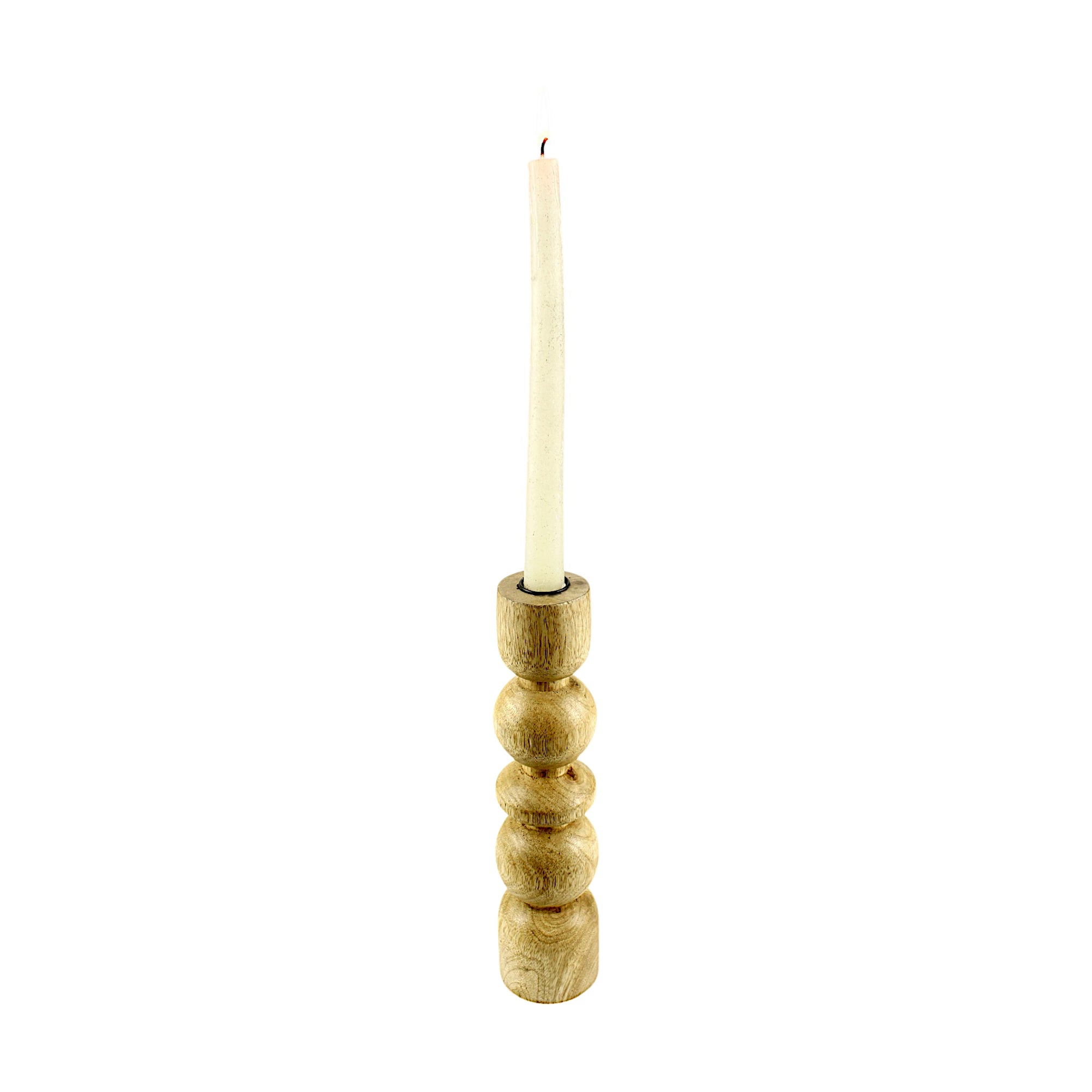 Natural Mango Wood Taper Candle Holder with Artistic Rounded Geometric Design