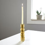 Natural Mango Wood Taper Candle Holder with Artistic Rounded Geometric Design