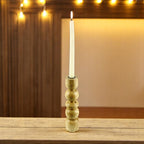 Natural Mango Wood Taper Candle Holder with Artistic Rounded Geometric Design