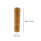 Solid Mango Wood Taper Candle Holder with Cylindrical Tower Design and Textured Carved Ring Detailing