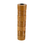 Solid Mango Wood Taper Candle Holder with Cylindrical Tower Design and Textured Carved Ring Detailing