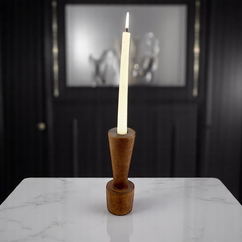 Brown Wooden candle holder dia