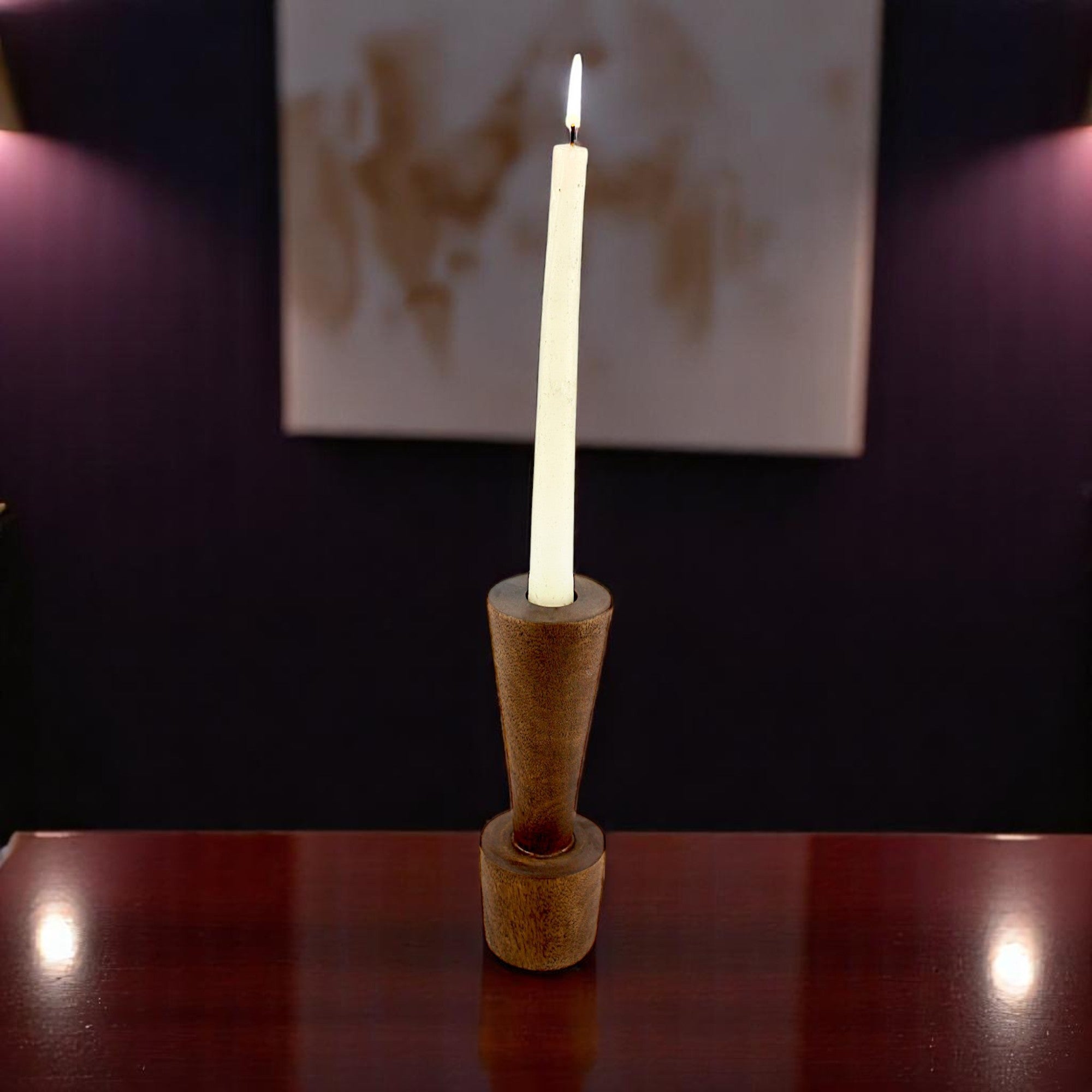 Brown Wooden candle holder dia