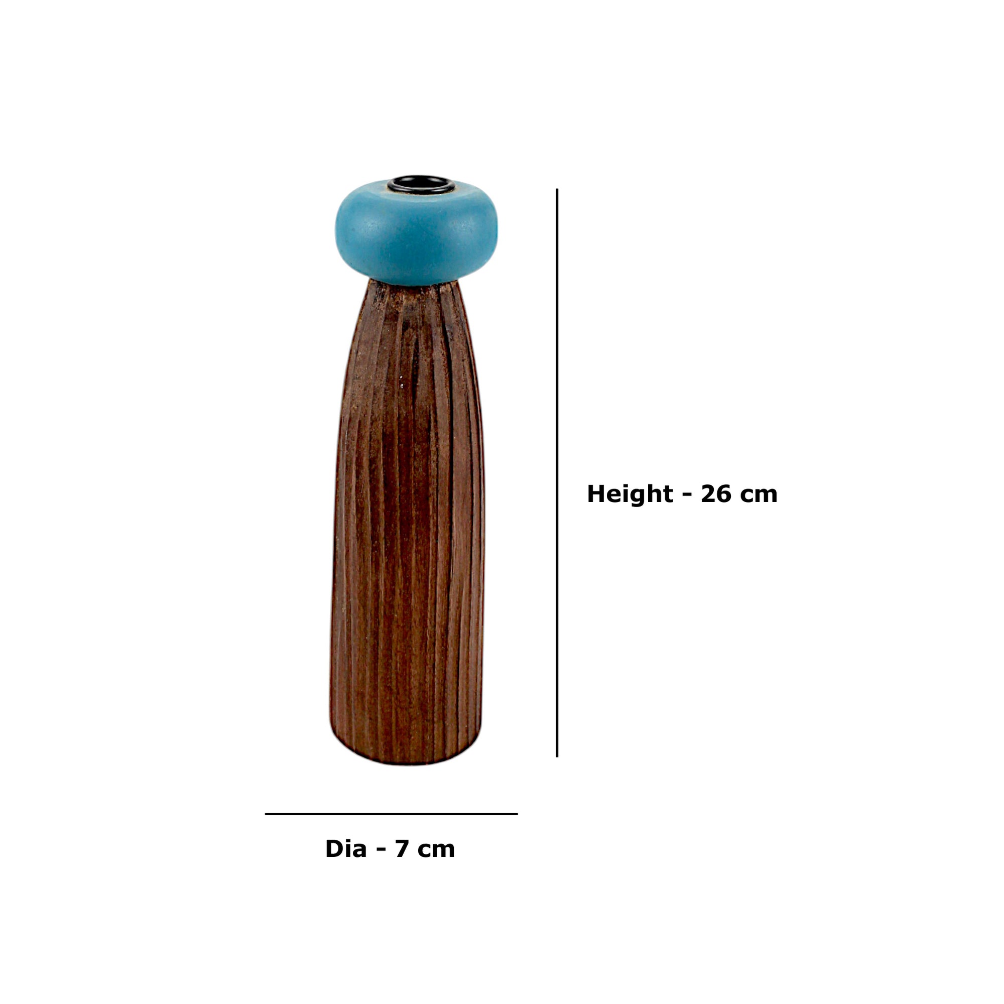 dark brown wooden Taper Candle Holder with Blue Accent  candle holder
