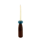 dark brown wooden Taper Candle Holder with Blue Accent  candle holder