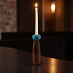 dark brown wooden Taper Candle Holder with Blue Accent  candle holder