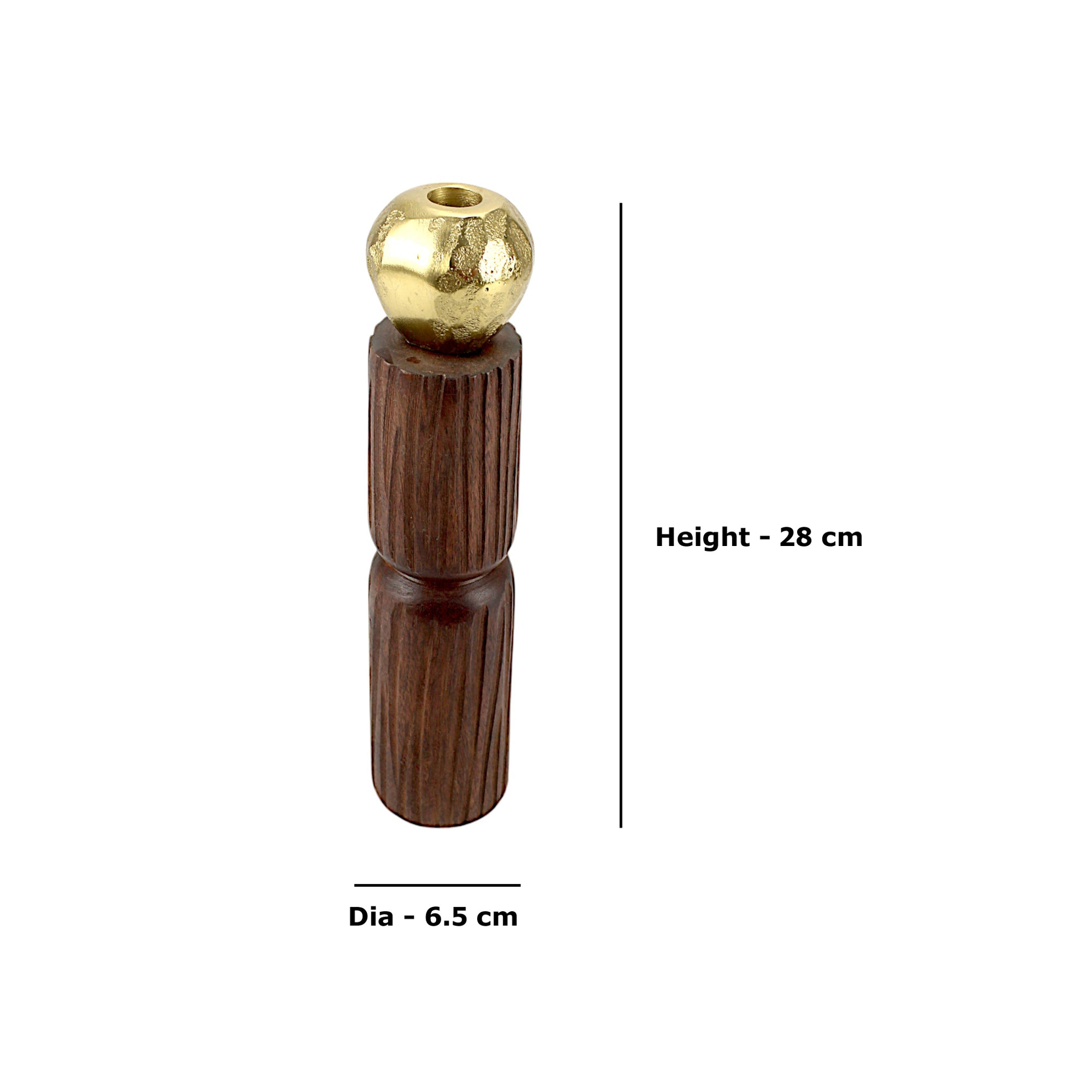 Wooden Taper Candle Holder with Hammered Gold finished Sphere