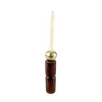 Wooden Taper Candle Holder with Hammered Gold finished Sphere