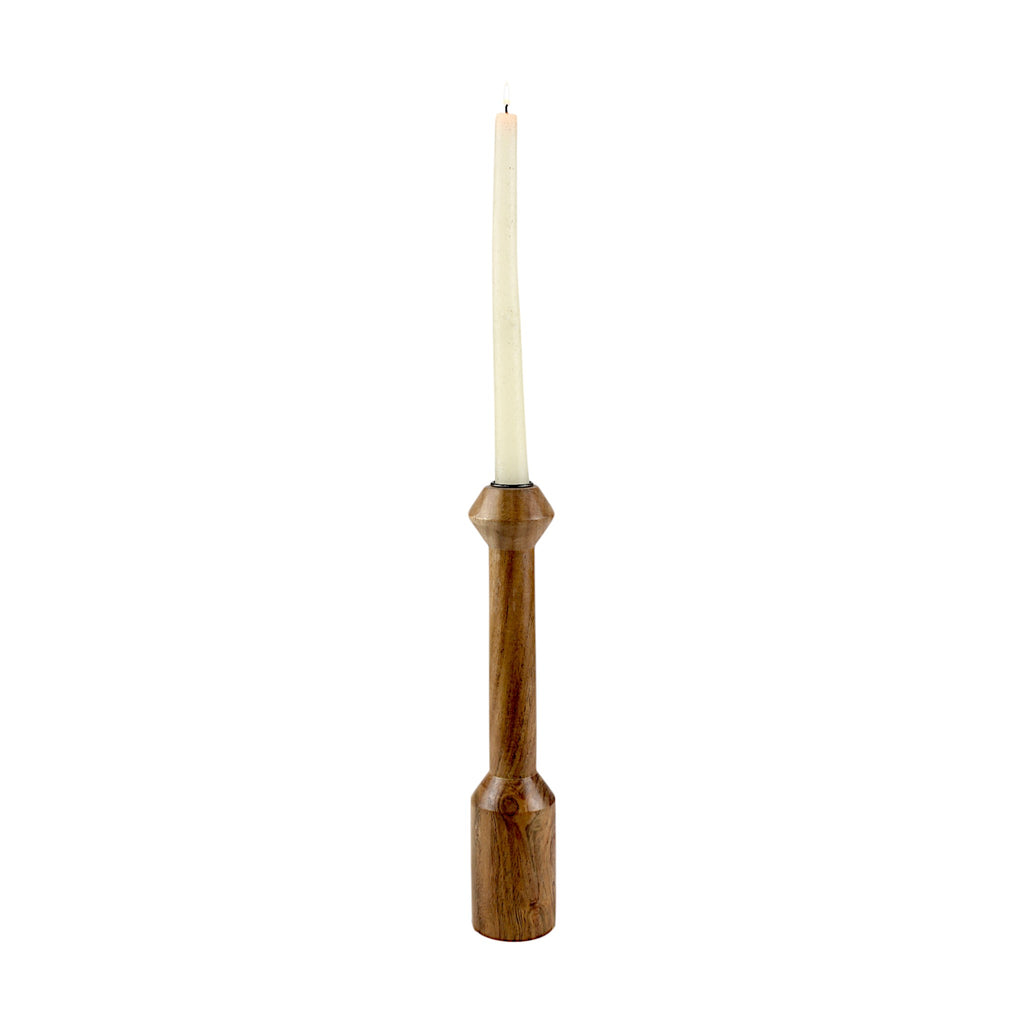 Brown wooden candle holder  with Artistic Rounded Geometric Design