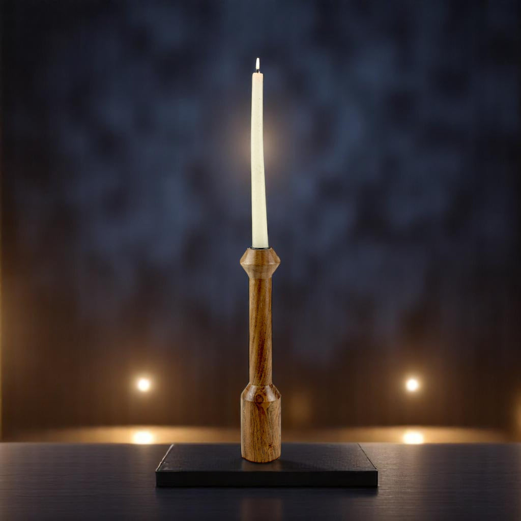Brown wooden candle holder  with Artistic Rounded Geometric Design
