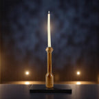 Brown wooden candle holder  with Artistic Rounded Geometric Design