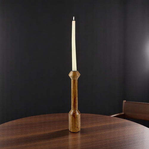 Brown wooden candle holder  with Artistic Rounded Geometric Design