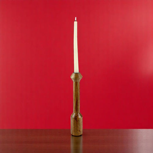 Brown wooden candle holder  with Artistic Rounded Geometric Design