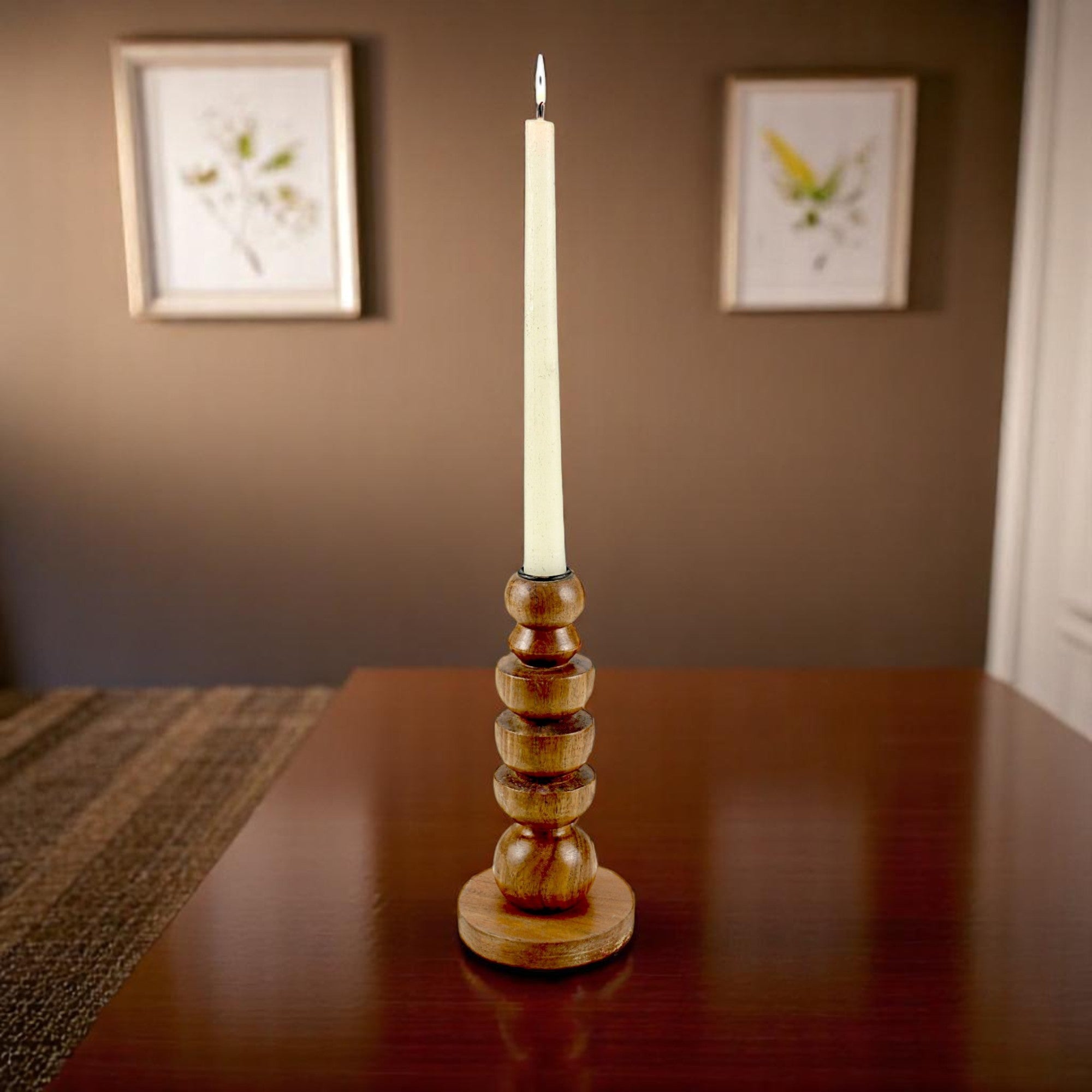 brown wooden candle holder  with Artistic Rounded Geometric
