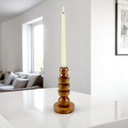 brown wooden candle holder  with Artistic Rounded Geometric