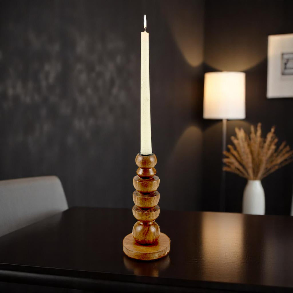 brown wooden candle holder  with Artistic Rounded Geometric