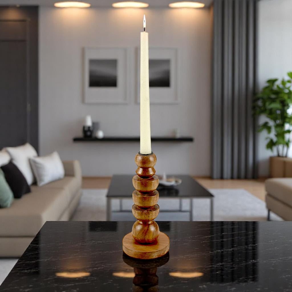 brown wooden candle holder  with Artistic Rounded Geometric