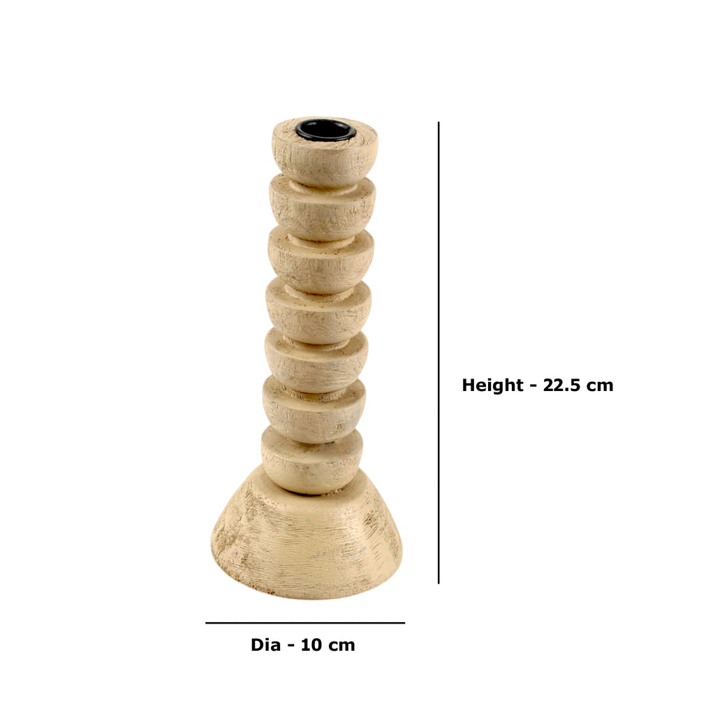 light brown wooden candle holder semi-gloss finish, giving it a natural and rustic appearance