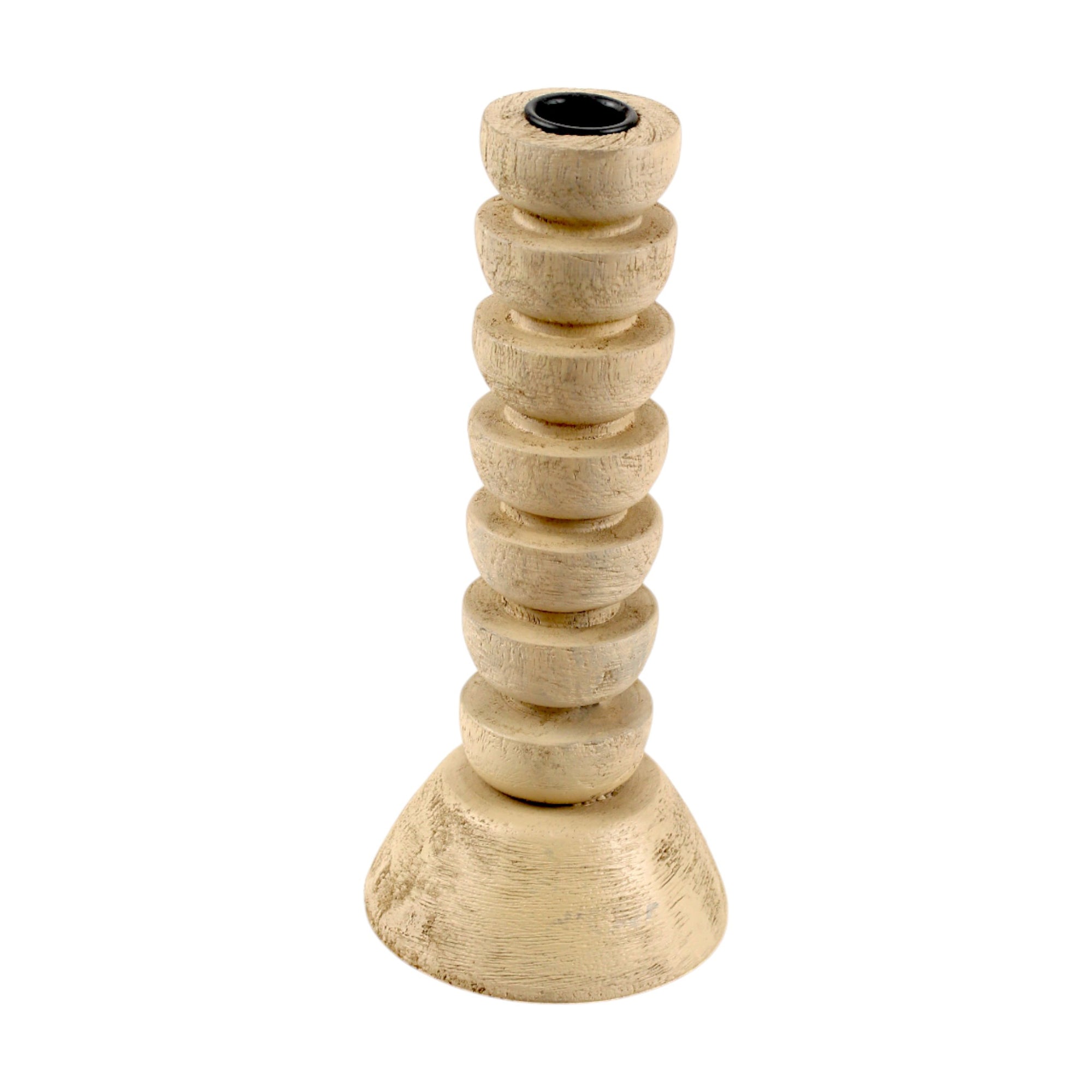light brown wooden candle holder semi-gloss finish, giving it a natural and rustic appearance